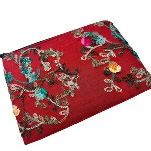 Yazdi Red Embroidered Floral Womens Clutch Purse Wristlet Boho Fashion